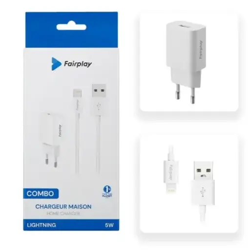 FAIRPLAY Pack Chargeur 12W + Câble Lightning (Blanc)